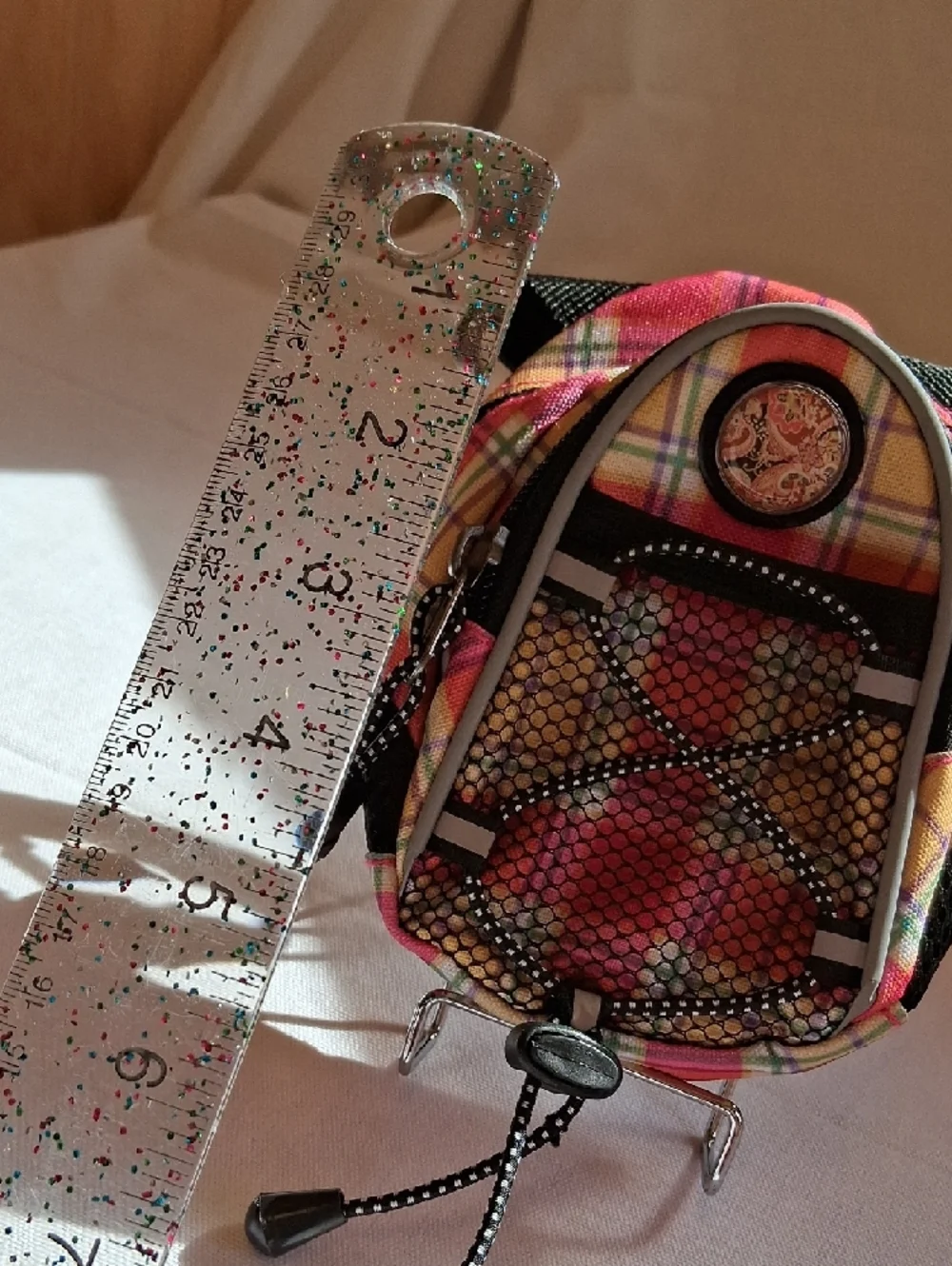 Mini Plaid Backpack Bag in Pink and Yellow